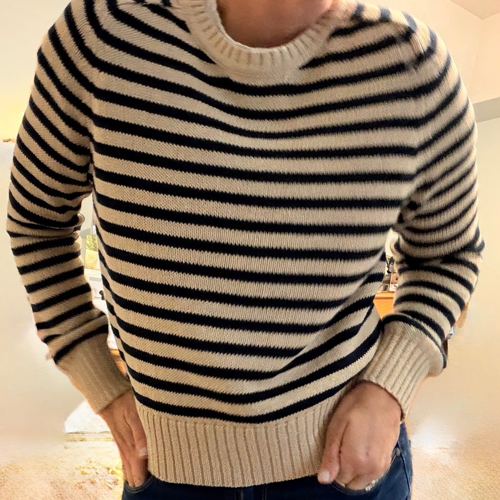 J. McLaughlin Navy and Beige Striped Sweater
